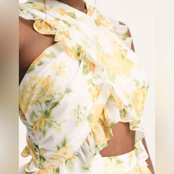 Ever New cut out waist mini dress in yellow floral - Picture 4 of 6
